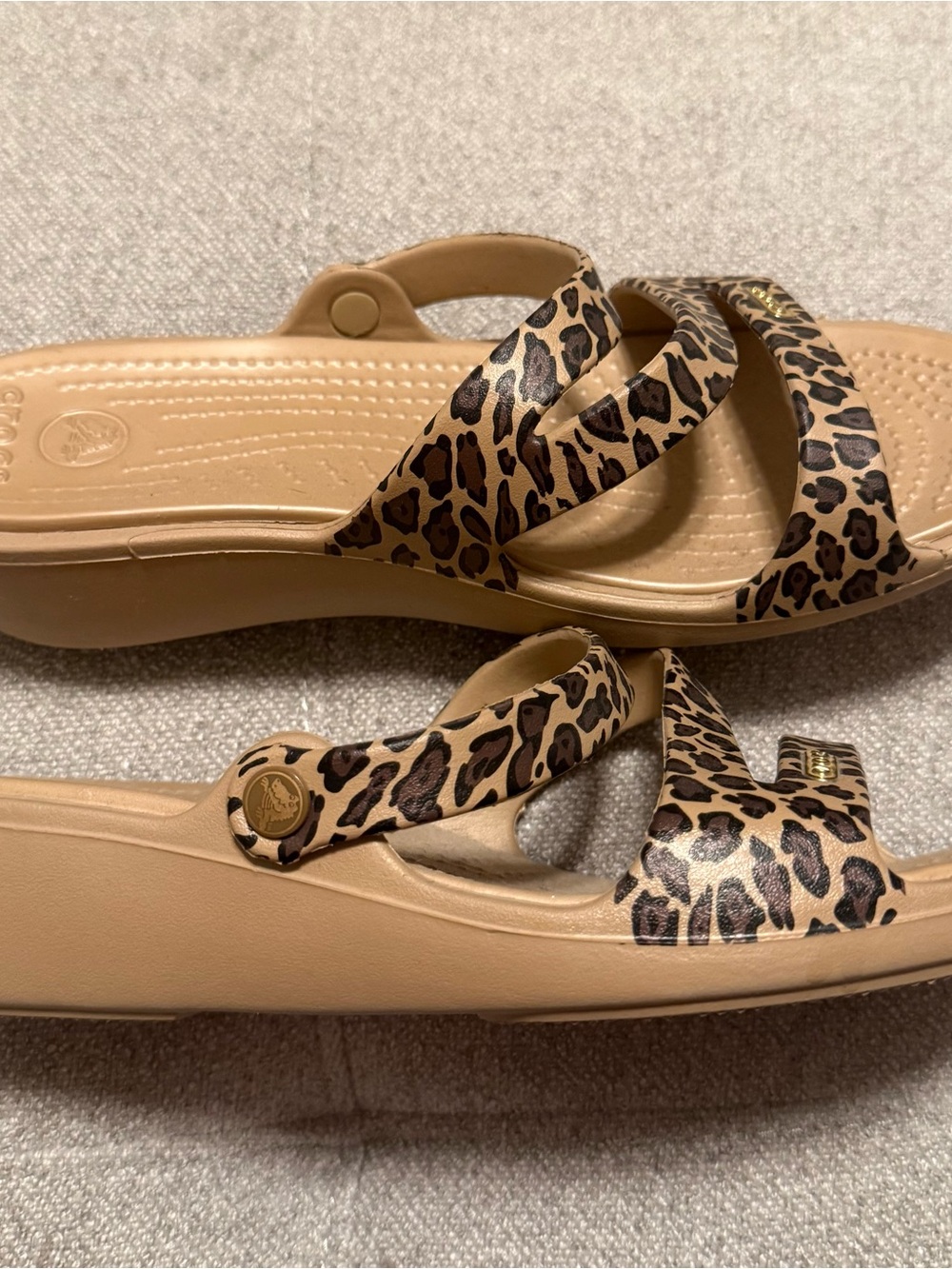 Crocs Leopard Print Comfort Slide Mini Wedge Sandals - Women